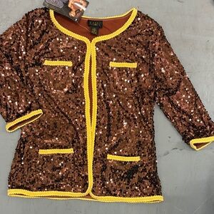 IMAN Brown Sequin Blazer with Yellow Trim